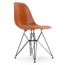 Eames Plastic Side Chair RE DSR, Orange rouille, Avec coussin d'assise, Cognac / ivoire, Version standard - 43 cm, Revêtement basic dark