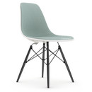 Eames Plastic Side Chair RE DSW, Blanc, Rembourrage intégral, Bleu glacier / ivoire, Version standard - 43 cm, Érable noir