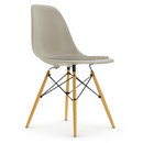 Eames Plastic Side Chair RE DSW, Galet, Avec coussin d'assise, Gris chaud / ivoire, Version standard - 43 cm, Érable nuance de jaune
