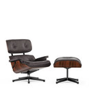 Lounge Chair & Ottoman, Palissandre Santos, Cuir Premium F chocolat, 84 cm - Hauteur originale de 1956, Aluminium poli, côtés noirs