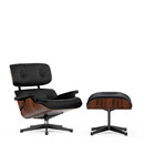 Lounge Chair & Ottoman, Palissandre Santos, Cuir Premium F nero, 84 cm - Hauteur originale de 1956, Aluminium poli, côtés noirs