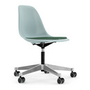 Eames Plastic Side Chair RE PSCC, Gris bleuté RE, Avec coussin d'assise, Menthe / forêt