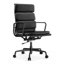 Soft Pad Chair EA 219, Aluminium finition époxy noir foncé, Cuir Premium F nero, Plano nero, Souples pour sols durs