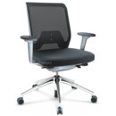 ID Mesh, Mécanisme Flowmotion avec inclinaison avant et réglage de la profondeur , Avec accotoirs 2D, Piétement à 5 branches, aluminium poli, Soft grey, Assise Skin, dossier Netline, Nero, Durs pour tapis