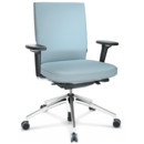 ID Soft, Mécanisme Flowmotion sans inclinaison avant et sans réglage de la profon, Avec accotoirs 3D, Piétement à 5 branches, aluminium poli, Noir basic, Assise et dossier Silk Mesh, Gris bleuté, Souples pour sols durs