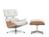Vitra - Lounge Chair & Ottoman, Noyer pigmenté blanc, Cuir premium neige, 89 cm, Aluminium poli