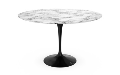 Table à manger ronde Saarinen 120 cm|Noir|Marbre Arabescato (blanc avec tons gris)