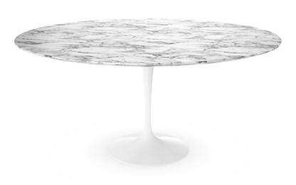Table à manger ronde Saarinen 152 cm|Blanc|Marbre Arabescato (blanc avec tons gris)