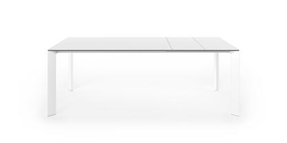 Table à manger Nori Stratifié blanc|L 139-214 x L 90 cm|Aluminium laqué blanc