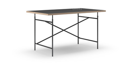 Table Eiermann Linoleum noir (Forbo 4023) avec bords en chêne|140 x 80 cm|Noir|Oblique, décalé (Eiermann 1)|110 x 66 cm