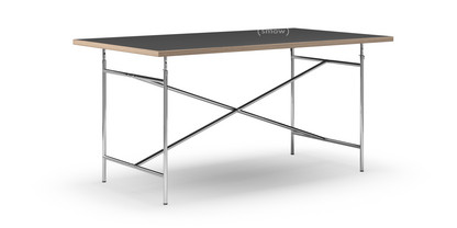 Table Eiermann Linoleum noir (Forbo 4023) avec bords en chêne|160 x 90 cm|Chromé|Vertical, centré (Eiermann 2)|135 x 66 cm