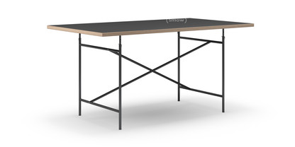 Table Eiermann Linoleum noir (Forbo 4023) avec bords en chêne|160 x 90 cm|Noir|Oblique, centré (Eiermann 1)|110 x 66 cm
