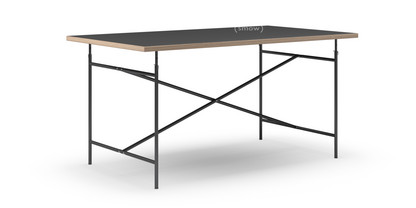 Table Eiermann Linoleum noir (Forbo 4023) avec bords en chêne|160 x 90 cm|Noir|Vertical, centré (Eiermann 2)|135 x 78 cm