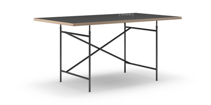 Table Eiermann Linoleum noir (Forbo 4023) avec bords en chêne|160 x 90 cm|Noir|Vertical, décalé (Eiermann 2)|100 x 66 cm