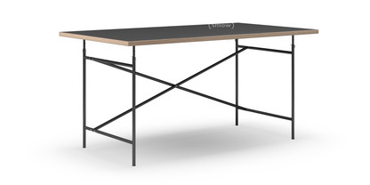 Table Eiermann Linoleum noir (Forbo 4023) avec bords en chêne|160 x 90 cm|Noir|Vertical, décalé (Eiermann 2)|135 x 66 cm