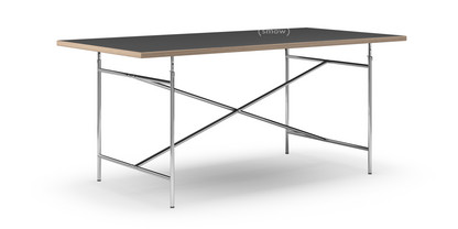 Table Eiermann Linoleum noir (Forbo 4023) avec bords en chêne|180 x 90 cm|Chromé|Vertical, centré (Eiermann 2)|135 x 78 cm