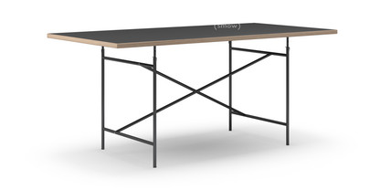 Table Eiermann Linoleum noir (Forbo 4023) avec bords en chêne|180 x 90 cm|Noir|Oblique, centré (Eiermann 1)|110 x 66 cm