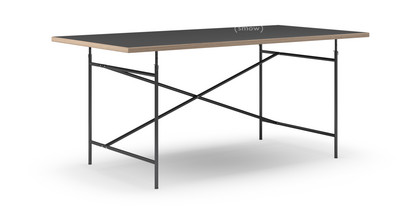 Table Eiermann Linoleum noir (Forbo 4023) avec bords en chêne|180 x 90 cm|Noir|Vertical, décalé (Eiermann 2)|135 x 78 cm