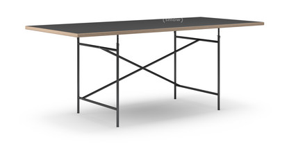 Table Eiermann Linoleum noir (Forbo 4023) avec bords en chêne|200 x 90 cm|Noir|Oblique, décalé (Eiermann 1)|110 x 66 cm