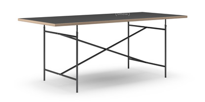 Table Eiermann Linoleum noir (Forbo 4023) avec bords en chêne|200 x 90 cm|Noir|Vertical, centré (Eiermann 2)|135 x 78 cm