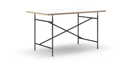Table Eiermann Mélaminé blanc avec bords chêne|140 x 80 cm|Noir|Oblique, centré (Eiermann 1)|110 x 66 cm