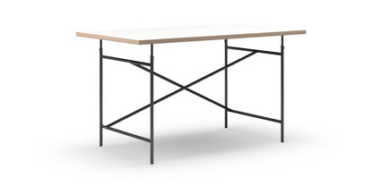 Table Eiermann Mélaminé blanc avec bords chêne|140 x 80 cm|Noir|Oblique, décalé (Eiermann 1)|110 x 66 cm