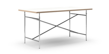 Table Eiermann Mélaminé blanc avec bords chêne|160 x 80 cm|Chromé|Vertical, centré (Eiermann 2)|135 x 66 cm