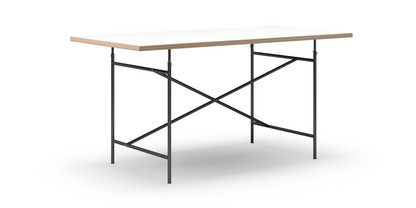 Table Eiermann Mélaminé blanc avec bords chêne|160 x 80 cm|Noir|Oblique, centré (Eiermann 1)|110 x 66 cm