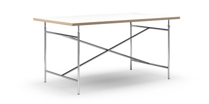 Table Eiermann Mélaminé blanc avec bords chêne|160 x 90 cm|Chromé|Vertical, centré (Eiermann 2)|135 x 78 cm