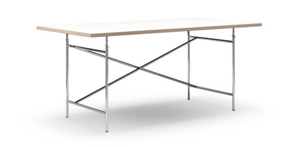 Table Eiermann Mélaminé blanc avec bords chêne|180 x 90 cm|Chromé|Vertical, décalé (Eiermann 2)|135 x 66 cm