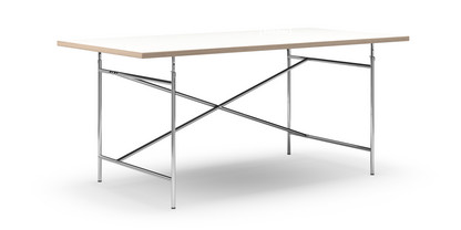 Table Eiermann Mélaminé blanc avec bords chêne|180 x 90 cm|Chromé|Vertical, décalé (Eiermann 2)|135 x 78 cm