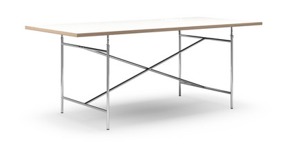Table Eiermann Mélaminé blanc avec bords chêne|200 x 90 cm|Chromé|Vertical, centré (Eiermann 2)|135 x 78 cm