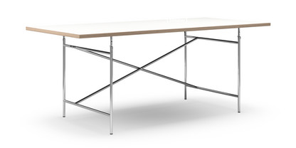 Table Eiermann Mélaminé blanc avec bords chêne|200 x 90 cm|Chromé|Vertical, décalé (Eiermann 2)|135 x 78 cm