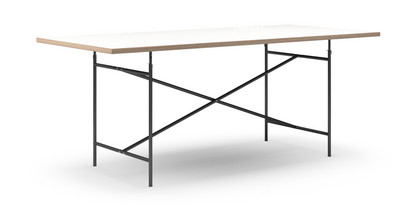 Table Eiermann Mélaminé blanc avec bords chêne|200 x 90 cm|Noir|Vertical, centré (Eiermann 2)|135 x 66 cm