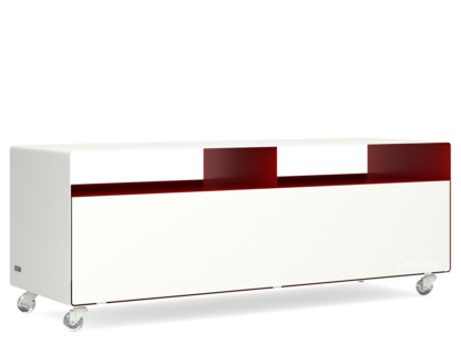 Meuble TV R 109N Bicolore   |Blanc pur (RAL 9010) - Rouge rubis (RAL 3003)|Roulettes transparentes