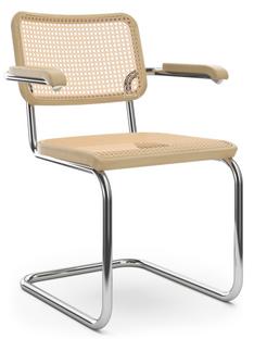 Chaise S 32 V / S 64 V Pure Materials Chêne verni|Chromé|Avec accotoirs|Patins en plastique noir avec feutre