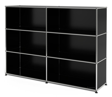 Meuble mixte Highboard L USM Haller, personnalisable Noir graphite RAL 9011|Ouvert|Ouvert|Ouvert