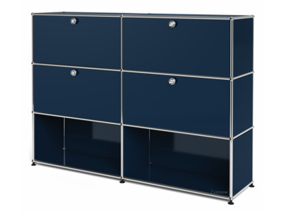 Meuble mixte Highboard L USM Haller, personnalisable Bleu acier RAL 5011|Avec 2 portes abattantes|Avec 2 portes abattantes|Ouvert