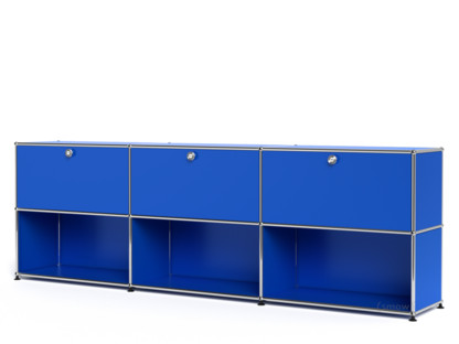 Meuble mixte Sideboard XL USM Haller, personnalisable Bleu gentiane RAL 5010|Avec 3 portes abattantes|Ouvert