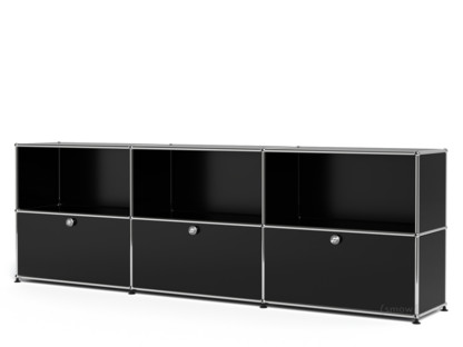Meuble mixte Sideboard XL USM Haller, personnalisable Noir graphite RAL 9011|Ouvert|Avec 3 portes abattantes