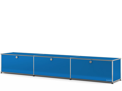 Meuble bas Lowboard XL USM Haller, personnalisable Bleu gentiane RAL 5010|Avec 3 portes abattantes|35 cm