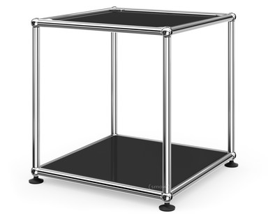 Table d'appoint 35 USM Haller Panneau supérieur en verre laqué, panneau inférieur en métal|Noir graphite RAL 9011