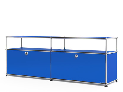 Meuble bas Lowboard L USM Haller avec rehausse, personnalisable Bleu gentiane RAL 5010|Avec 2 portes abattantes|Sans passe-câbles