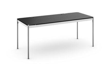 Table USM Haller Plus 175 x 75 cm|06-Plaqué chêne laqué noir|Plateau coulissant à droite