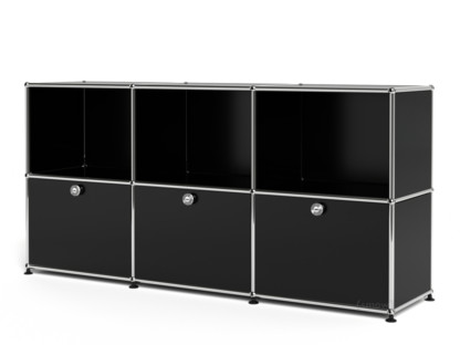 Meuble mixte Sideboard 50 USM Haller, personnalisable Noir graphite RAL 9011|Ouvert|Avec 3 portes abattantes