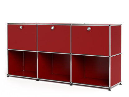 Meuble mixte Sideboard 50 USM Haller, personnalisable Rouge rubis USM|Avec 3 portes abattantes|Ouvert