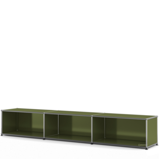 Meuble bas Lowboard XL USM Haller, Édition vert olive, personnalisable Ouvert|35 cm