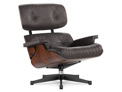 Lounge Chair Palissandre Santos|Cuir Premium F chocolat|84 cm - Hauteur originale de 1956|Aluminium poli, côtés noirs