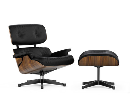 Lounge Chair & Ottoman Noyer pigmenté noir|Cuir Premium F nero|89 cm|Aluminium poli, côtés noirs