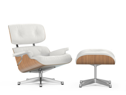 Lounge Chair & Ottoman Noyer pigmenté blanc|Cuir Premium F snow|89 cm|Aluminium poli